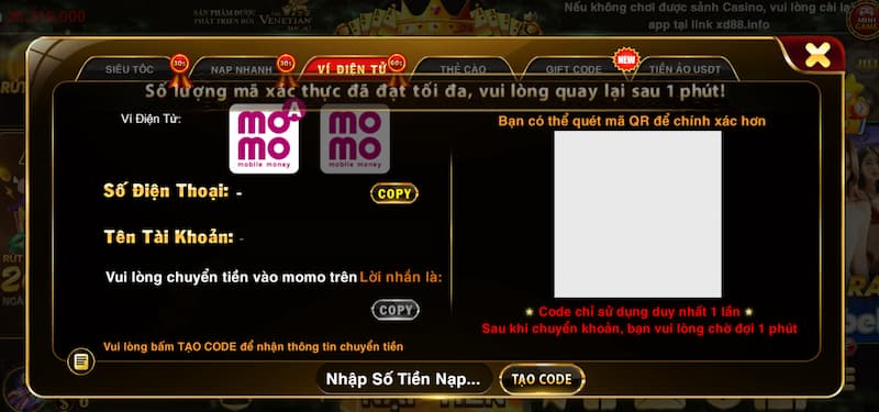 Gửi tiền Xocdia88 qua ví điện tử tiện lợi